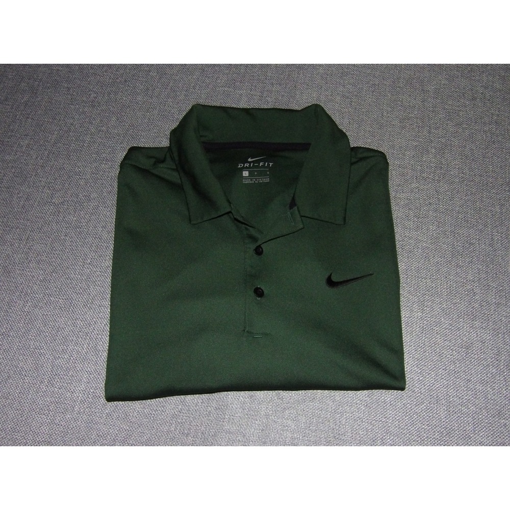 Nike Polo Shirt Dri-FIT Mens Large Green Short Sleeve Performance Swoosh